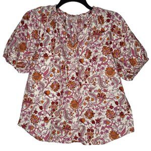 Knox Rose Womens Blouse Size Medium Floral V-neck Short Sleeves Colorful